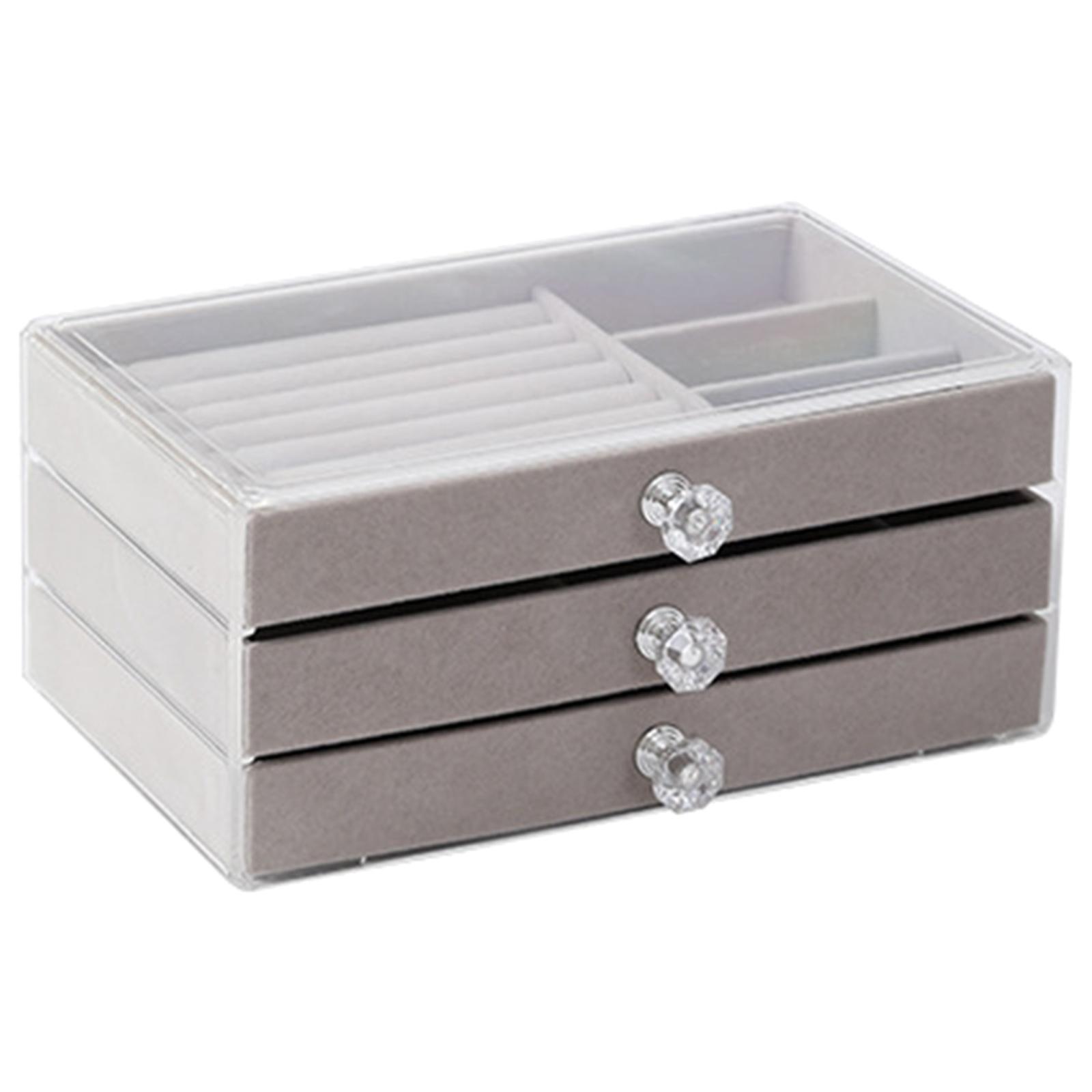 

Багаторівнева підставка для прикрас, тримач для ювелірних виробів, коробка для зберігання ювелірних виробів, прозорий органайзер з висувними ящиками для намист/сережок сірий