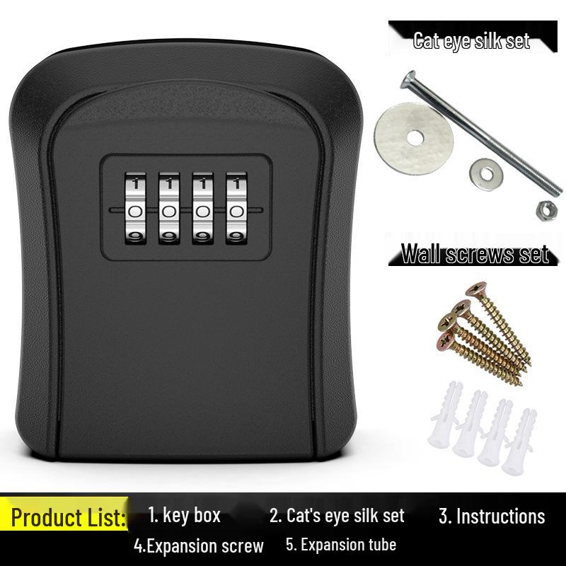 

Компактный ящик для ключей с кодовым замком для дома или строительной площадки - Глазок и хранение ключей чёрный