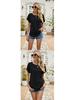 Women's Eyelet Summer Round Neck Short Sleeve Casual T-shirt