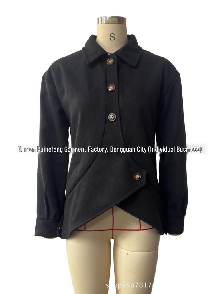 European Autumn/Winter Women's Asymmetrical Button Wool Coat