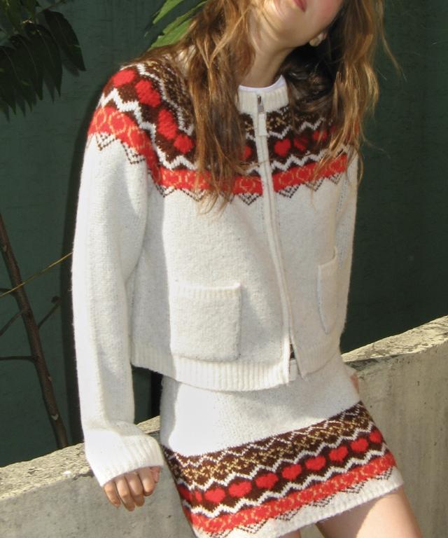RONRON [Set] Heart Nordic Knit Zip Up (2Color)