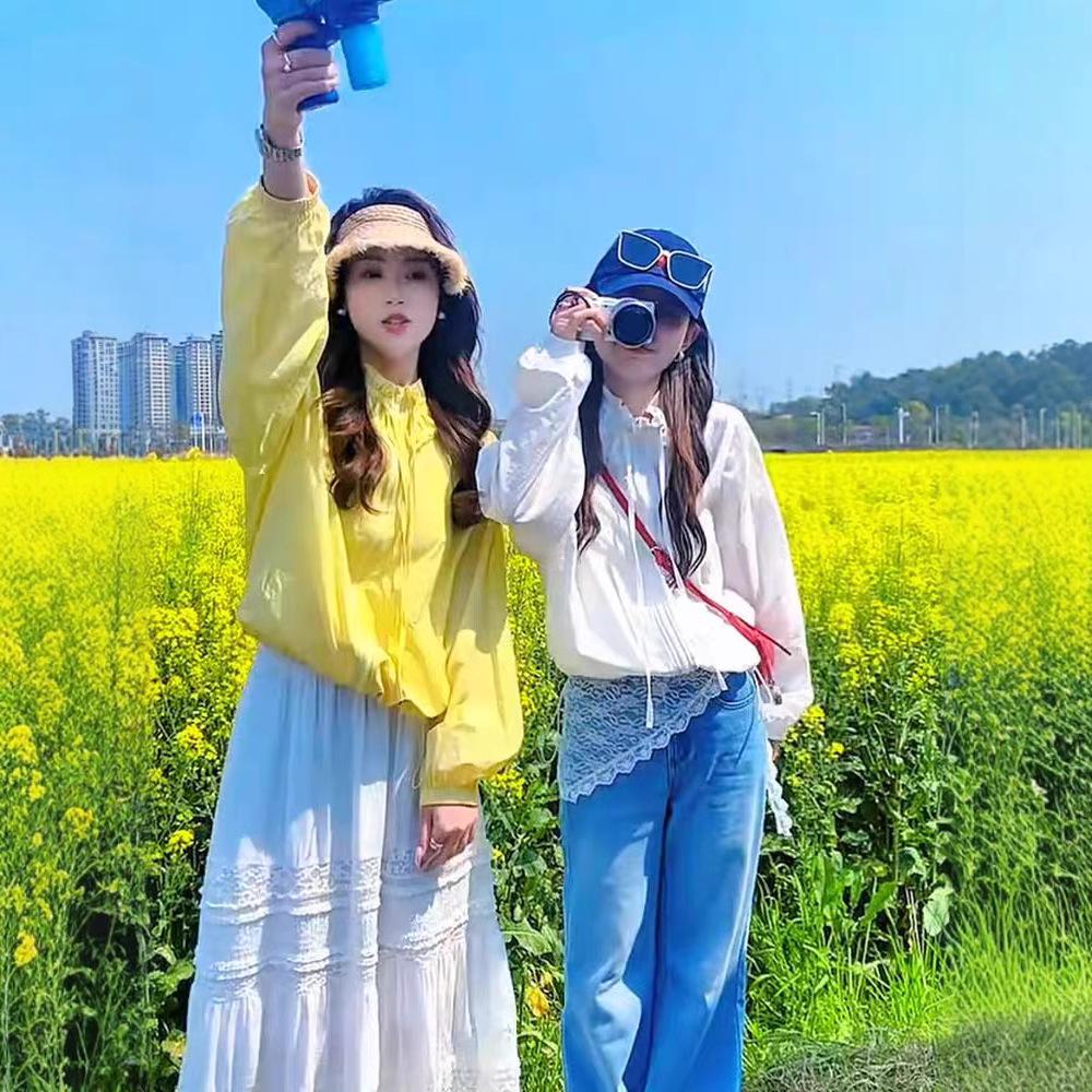 

European Style Women s Lace Stand-Up Collar Sunscreen Jacket - Spring/Summer 2025 Trendy Slimming Top M червоний