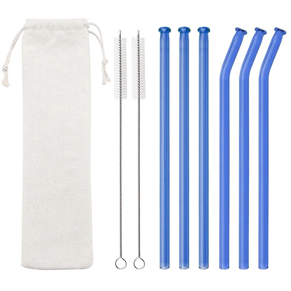 9Pcs 200*8mm Clear Glass Straws for Smoothies Cocktails Drinking Straws Healthy Reusable Eco Friendly Straws Drinkware Accessory