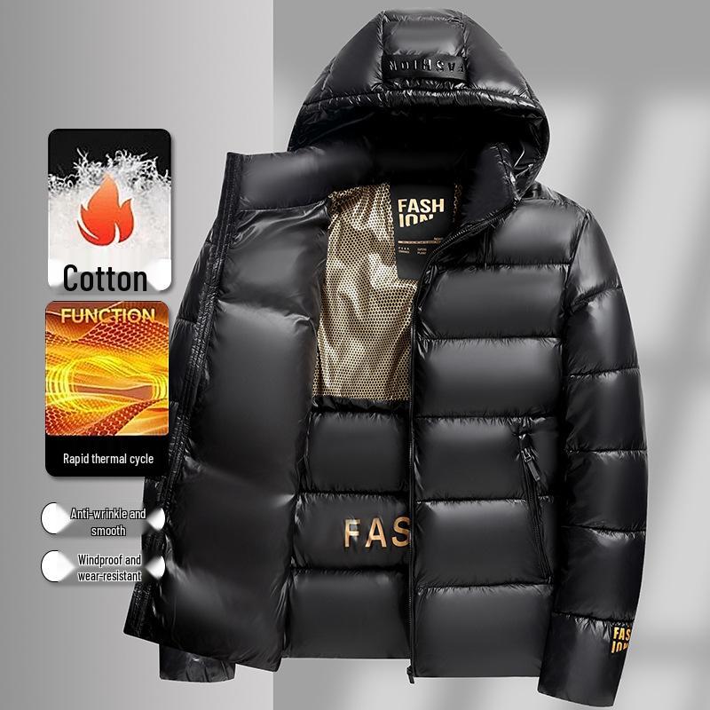 

Men s Trendy Black Gold Thickened Graphene Cotton Puffer Jacket - Winter Business Casual Coat XL [135-150 lbs] чорний