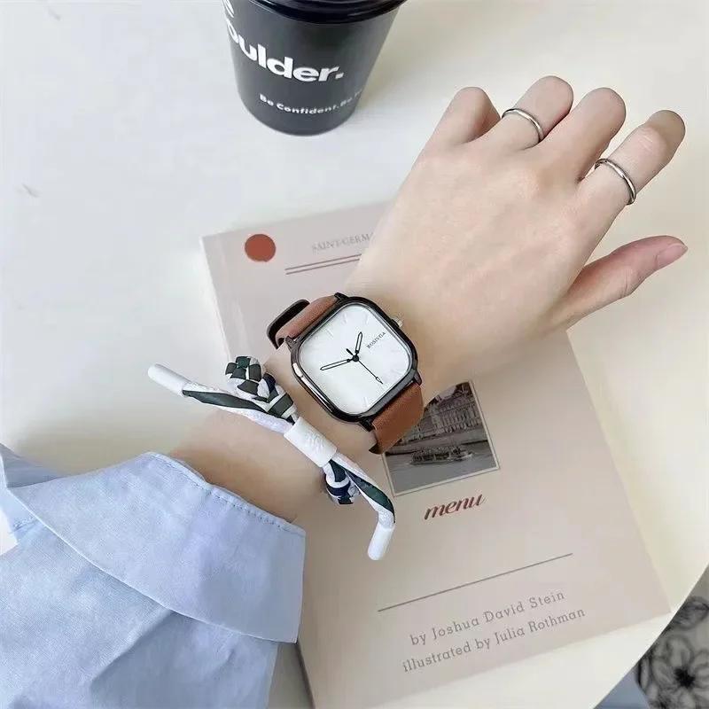 Fashion Retro Square Men Watches Minimalist Quartz Watches for Man Casual Leather Strap Wristwatches Reloj Hombre (No Bracelet)
