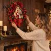 Artificial Holiday Wall Decor with Red Berries 2D Flat Wooden Nativity Christmas Wreath Little Jesus Holly Family Front Indoor Outdoor Mantel