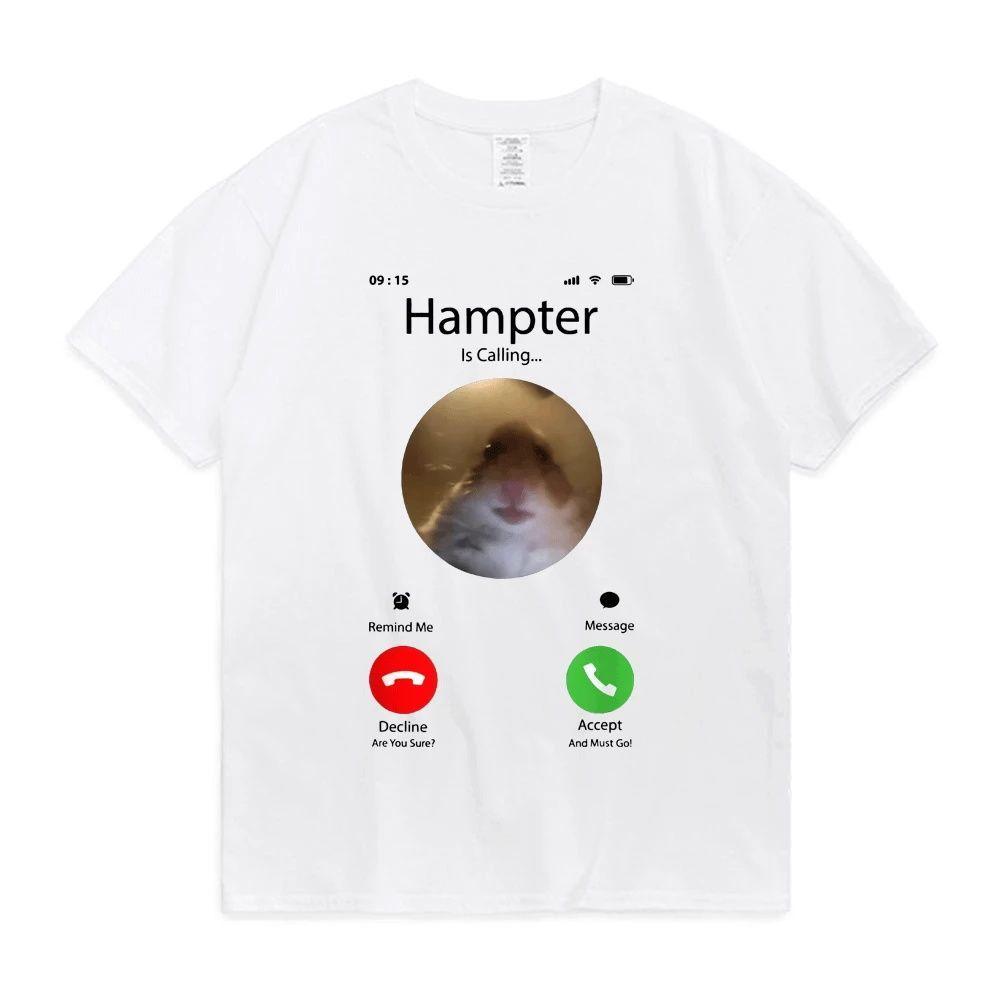 Hampter Calling T-shirt, Hamster Calling T-shirt, Ins Trendy Printed Short-sleeved Cotton T-shirt for Men and Women