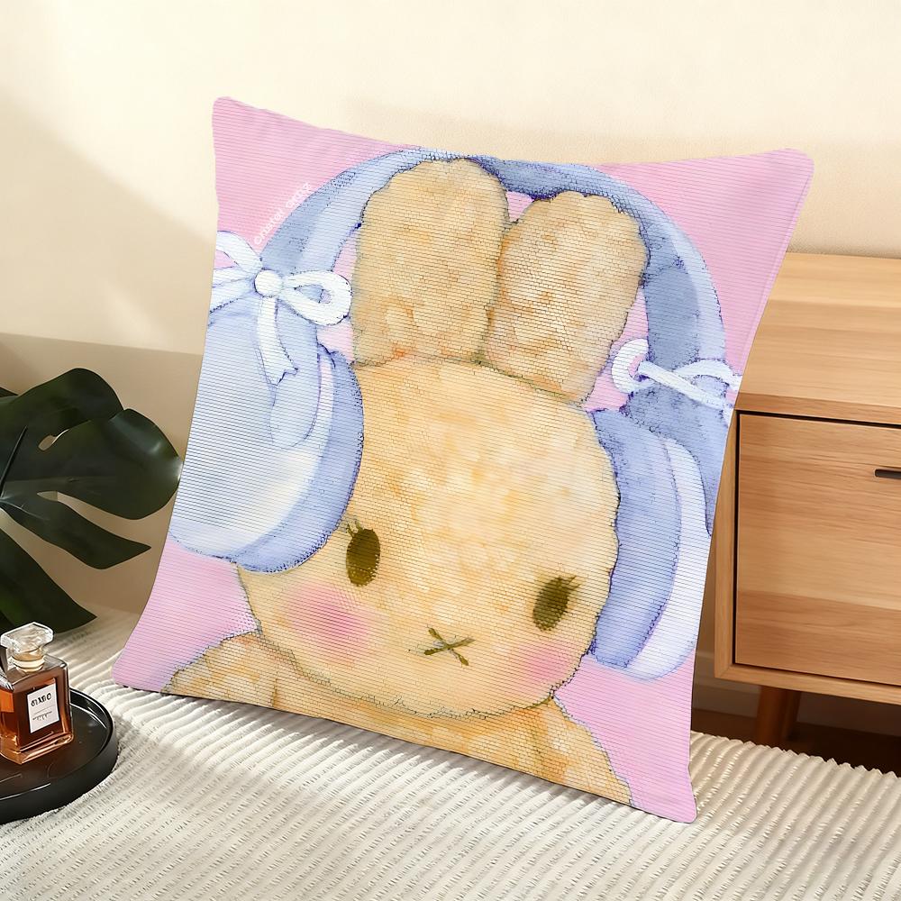 Cute Oil-Painted Small Animals Cushion Cover Silky Short Plush Home Sofa Cushion Cover - Invisible Zipper Home Decoration