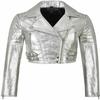 Noora Women's Genuine Lambskin METALLIC SILVER Leather Jacket | Handmade Quilted Cropped Biker Leather Jacket | PARTY Shinny Leather Jacket |