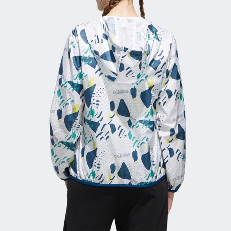 adidas Neo Women's White Floral Print Hooded Woven Track Jacket DW7778