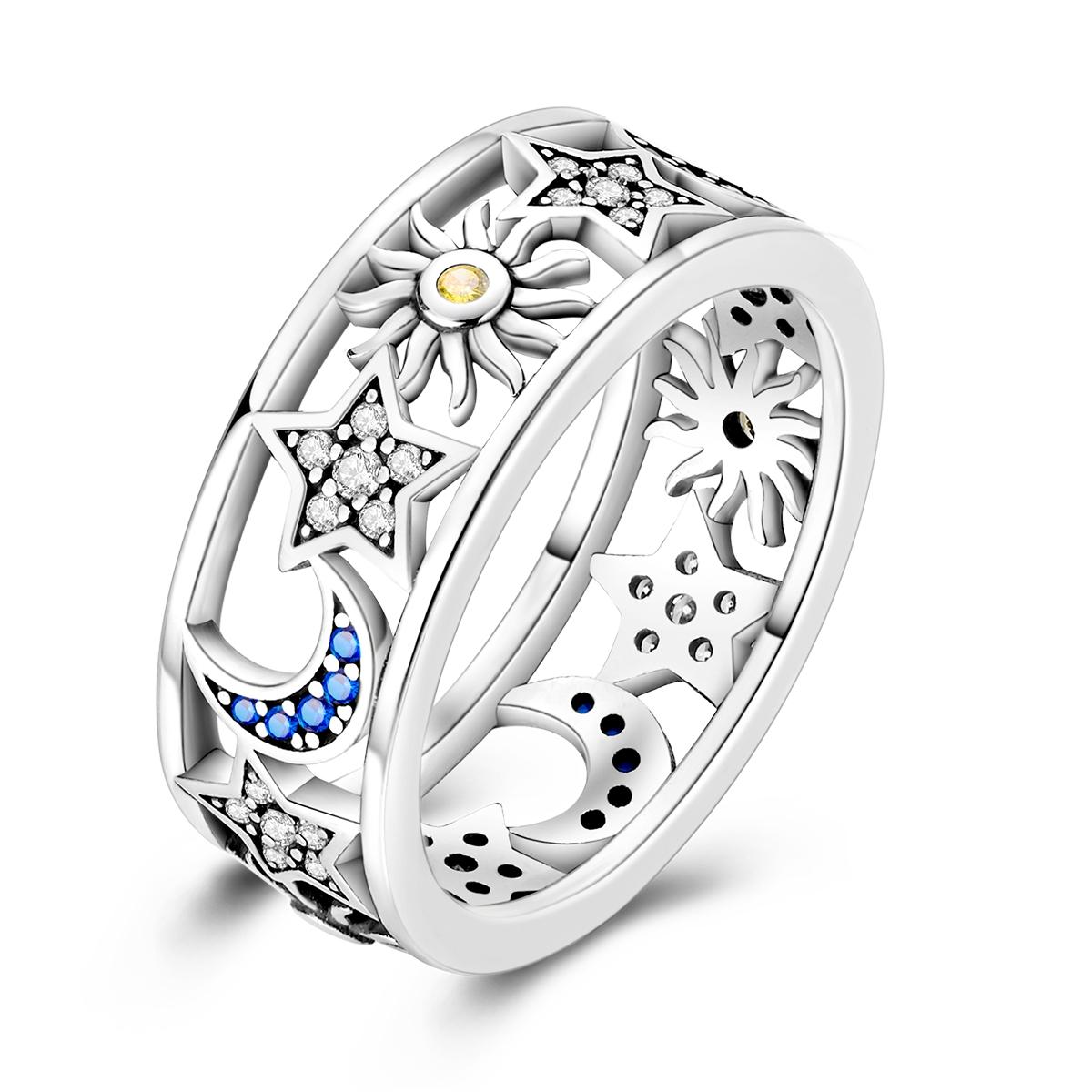 Kupfer Sonne Mond Stern Ring für Damen CZ Inlay Vintage Hohl Hochzeitsparty Feiner Vielseitiger Schmuck Geschenk 9