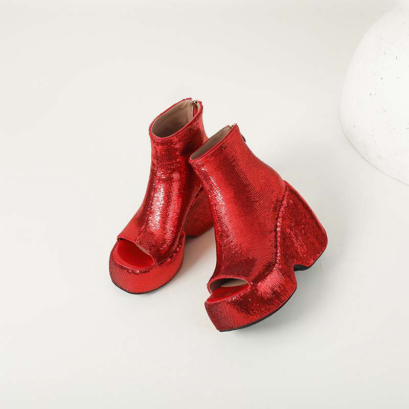 Krazing Pot Sequin Cloth Spring Summer Size 43 Size 42 Women Platform Women Peep Toe Toe Sexy Summer Boots Zipper Thick Bottom Pumps