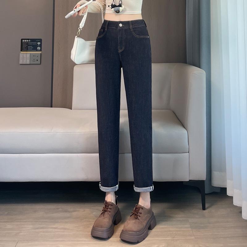 

Женские темно-синие джинсы с высокой посадкой и прямыми штанинами - Коллекция Осень 2025 (Стиль 8833) XXL темно-синий