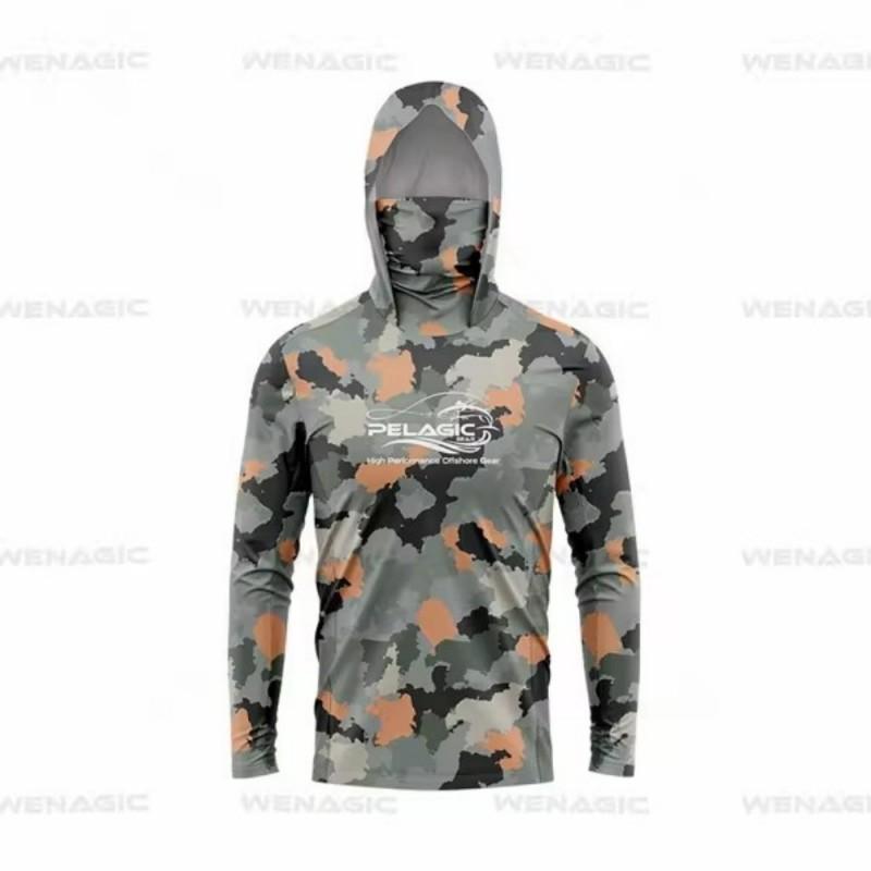 Men s Sunscreen Upf50 + Long-sleeved Camouflage Fishing Wear Anti-UV Mask Hooded 5XL