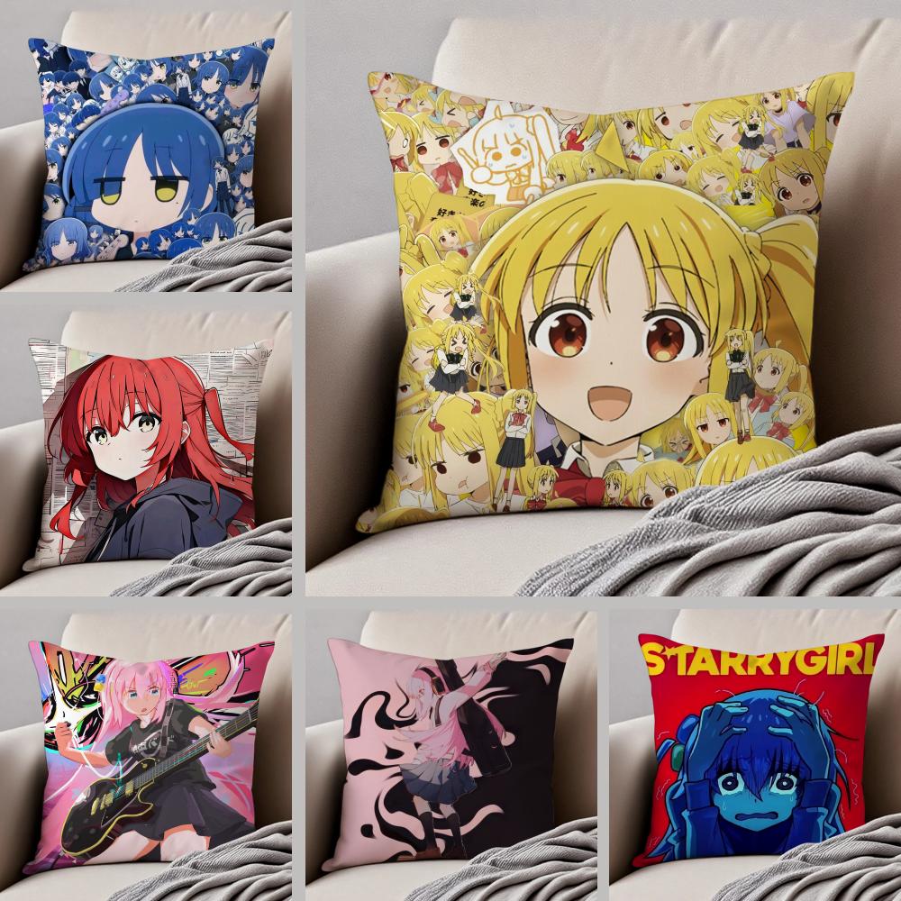 Shy Cute Japanese Anime BBocchi The Rock Cushion Cover Throw Pillow Cover Hidden Button Durable Polyester Chair Cushion