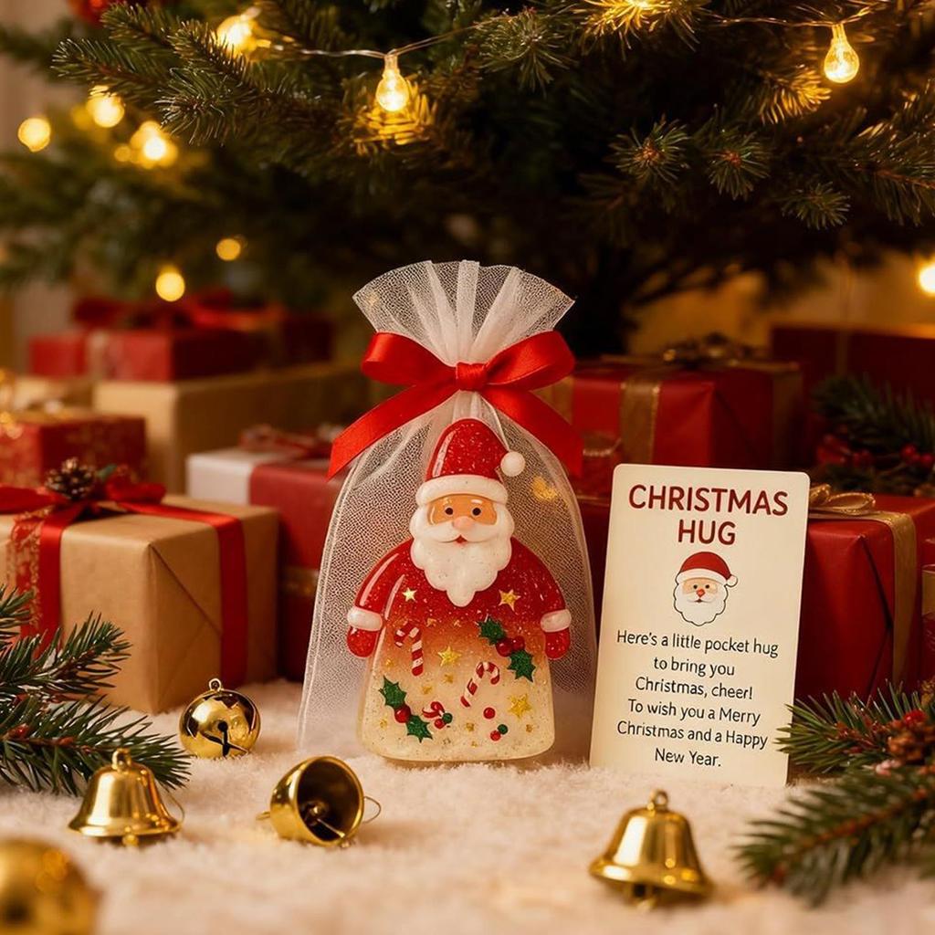 Christmas Hug Santa Claus Ornaments Keepsake Holiday Cards With Bags For Friends Family Kids Adults Women Girls Students