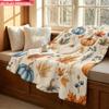 1pc Autumn Pumpkin And Autumn Leaves Pattern Flannel Blanket Single-Sided Printed Soft And Comfortable Air Conditioning Blanket Of