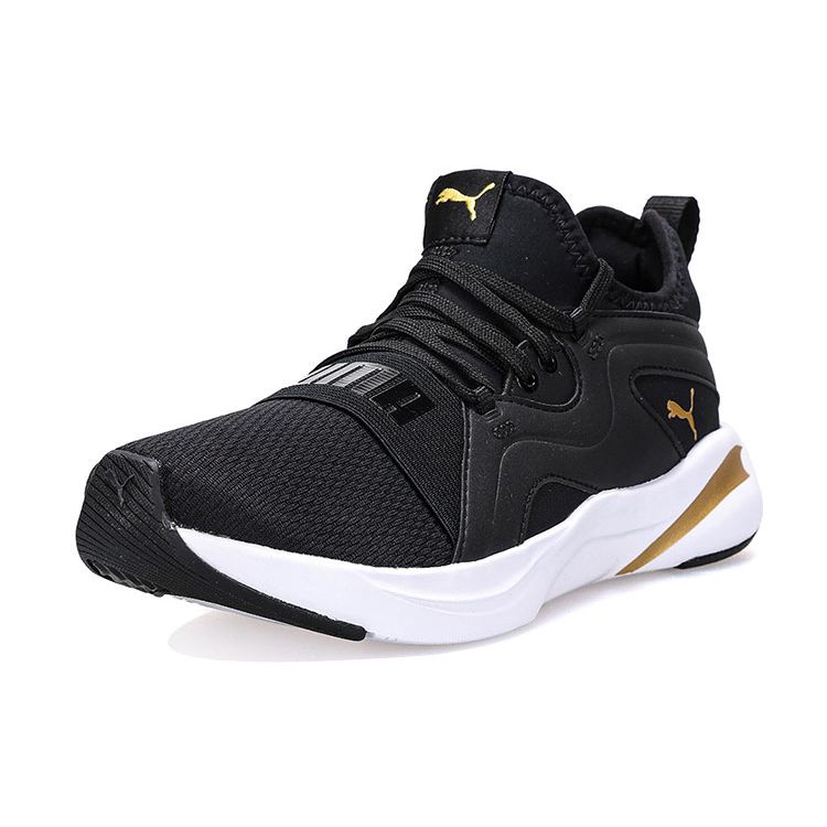 PUMA Women's Black Gold Softride Rift Breeze Low Top Casual Shoes 195068-01