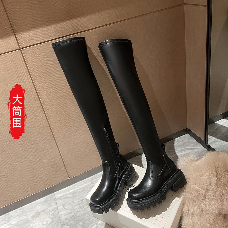Women's Shoes Sugar Cube Over the Knee Boots 2025 Autumn and Winter New Platform-soled Boots Can't Be Elastic, Fashionable and Popular Long Boots