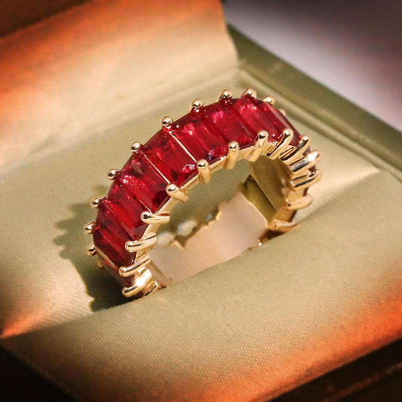 

925 Silver Luxury Cubic Zirconia Rings For Women Fashion Red Blue Copper Plated Rings Zircon Statement Wholesale Bulk Jewelry 6