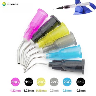 100 piezas/lote Equipo Irrigación Puntas de Aguja Dobladas Dental Sellador de Flujo Grabador Resina Compuesta Reactivo Ácido Puntas de Jeringa de Entrega