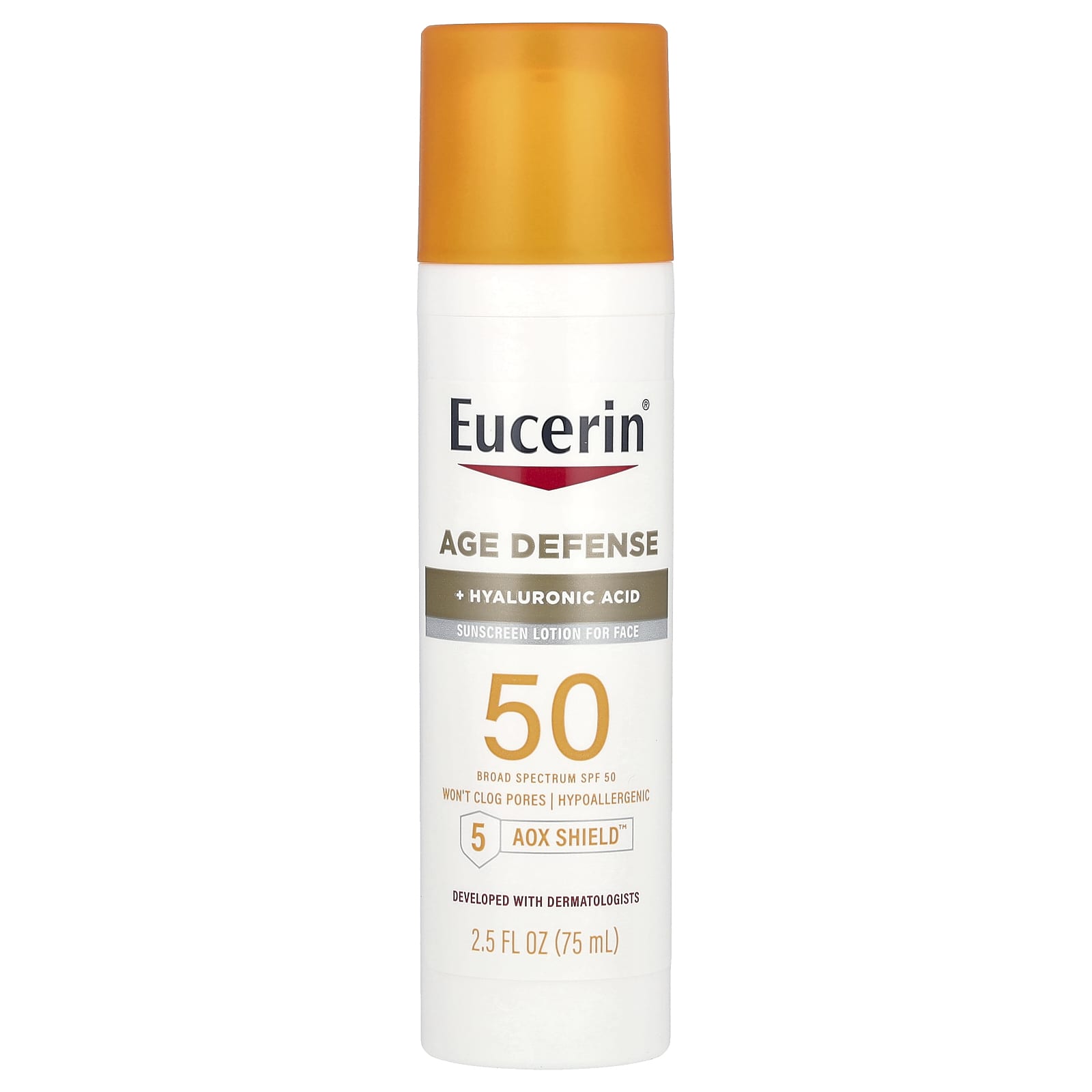 Eucerin, легкий солнцезащитный лосьон для лица против старения, SPF 50, без отдушек, 2,5 жидких унций (75 мл)
