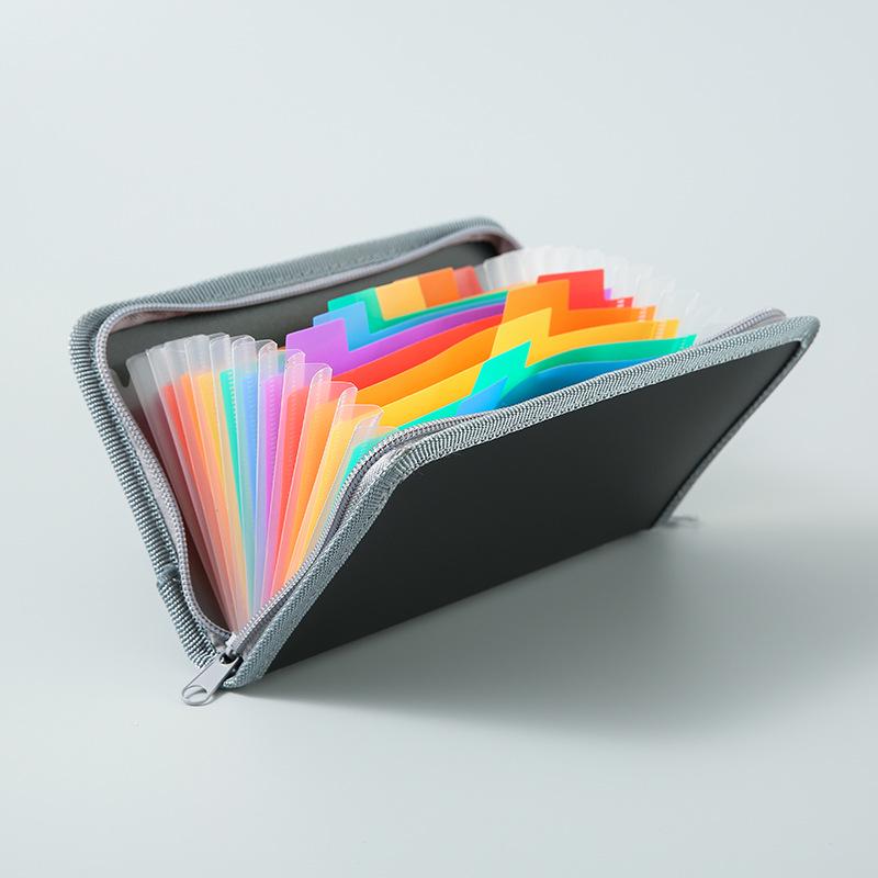 A6 Mini Accordion Bag with Rainbow Edging - Multi-layer Receipt Storage Folder with Zipper