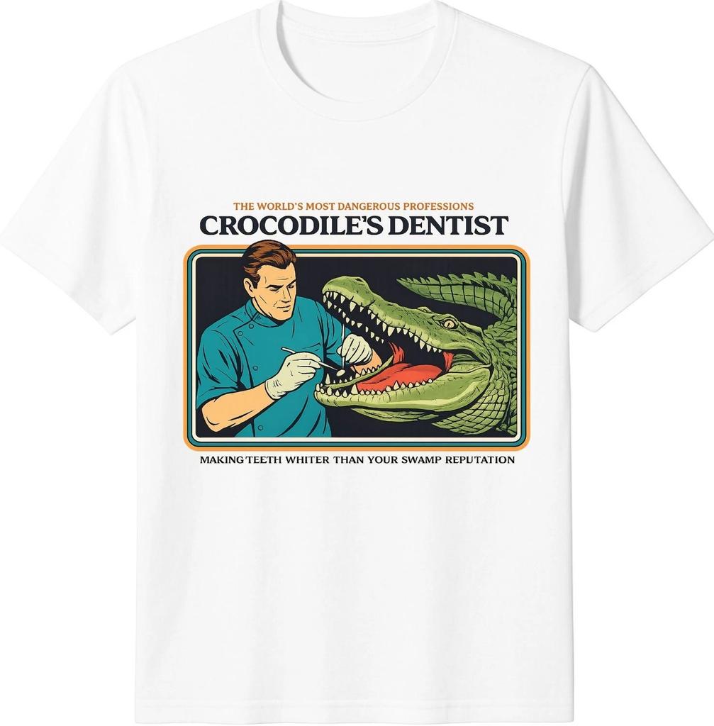 Il Lavoro Più Pericoloso del Mondo - Dentista di Coccodrilli Maglietta Grafica Regalo T-Shirt Unisex
