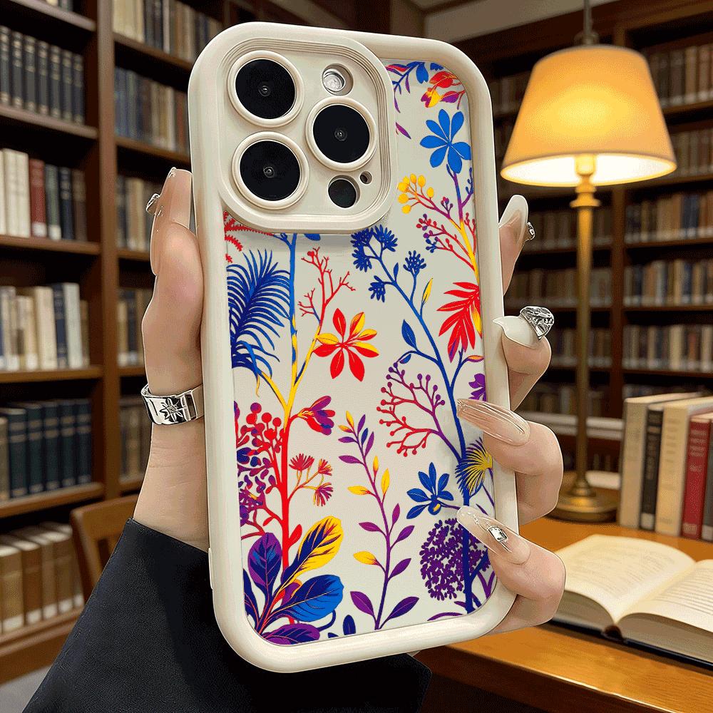 Vibrant Red Blue Botanical Art Soft TPU Shockproof Case For Xiaomi Redmi Note 15 14 13 12 11 Pro Anti-Fall Protective Back Cover