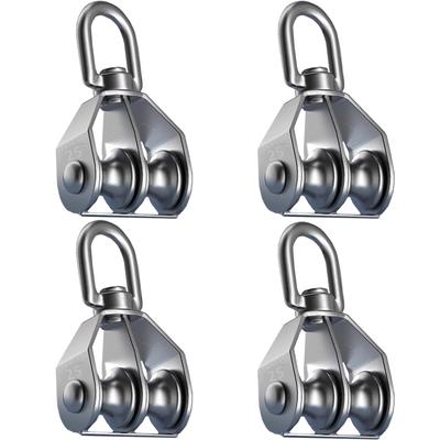 Shu Tech M25 Stainless Steel Double Pulley, SUS304, for Cargo Transport, Climbing, Swivel Type, Heavy-Duty Load Capacity 150 Kg, Set of 4