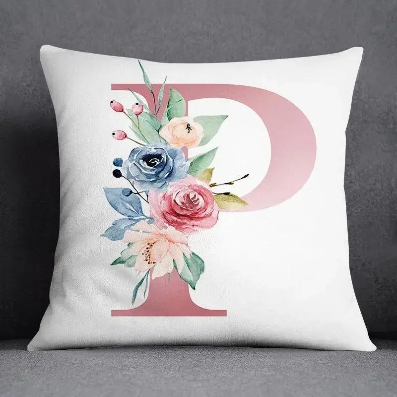 Floral Letter Pattern Decorative Pillowcase Square Home Office Cushion Cover