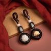 Lotus Rotating Keychain, Sandalwood Carved Lotus Pendant with Braided Rope,Lucky Charm