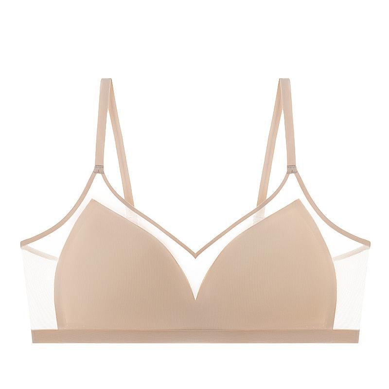 Spring and summer silk seamless fit triangle cup bra, ultra-thin breathable and skin-friendly mulberry silk underwear small chest