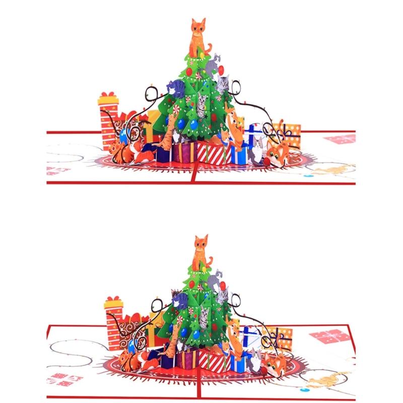 Handcrafted 3D Paper Sculpture Christmas Greeting Card Featuring Cats Design And Recyclable Ecological Friendly Materials