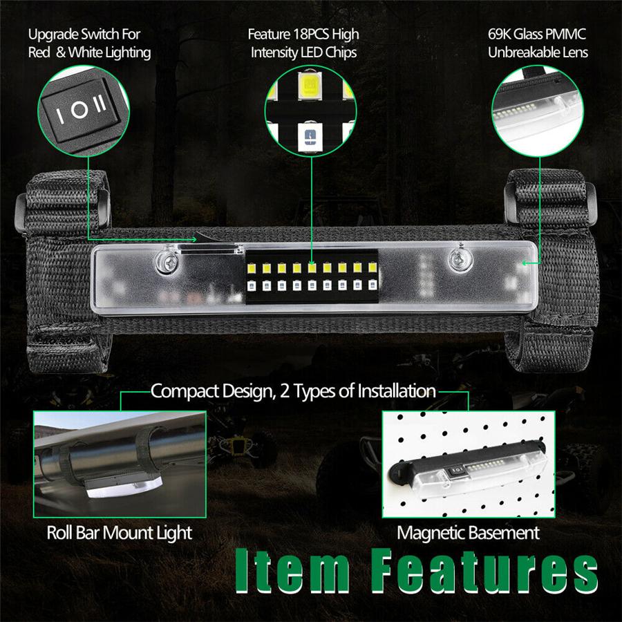 Universal Überrollbügelhalterung Domleuchte LED Lampe Weiß & Rot Für UTV ATV Golfwagen