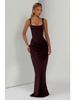 Women's Spring Slim Fishbone Strappy Long Dress - Solid Color Hip-Hugging Design
