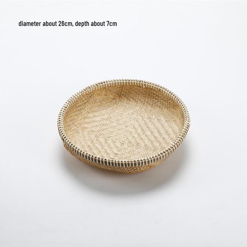 Handmade Bamboo Woven Basket for Fruits and Snacks - Round Living Room Storage Tray