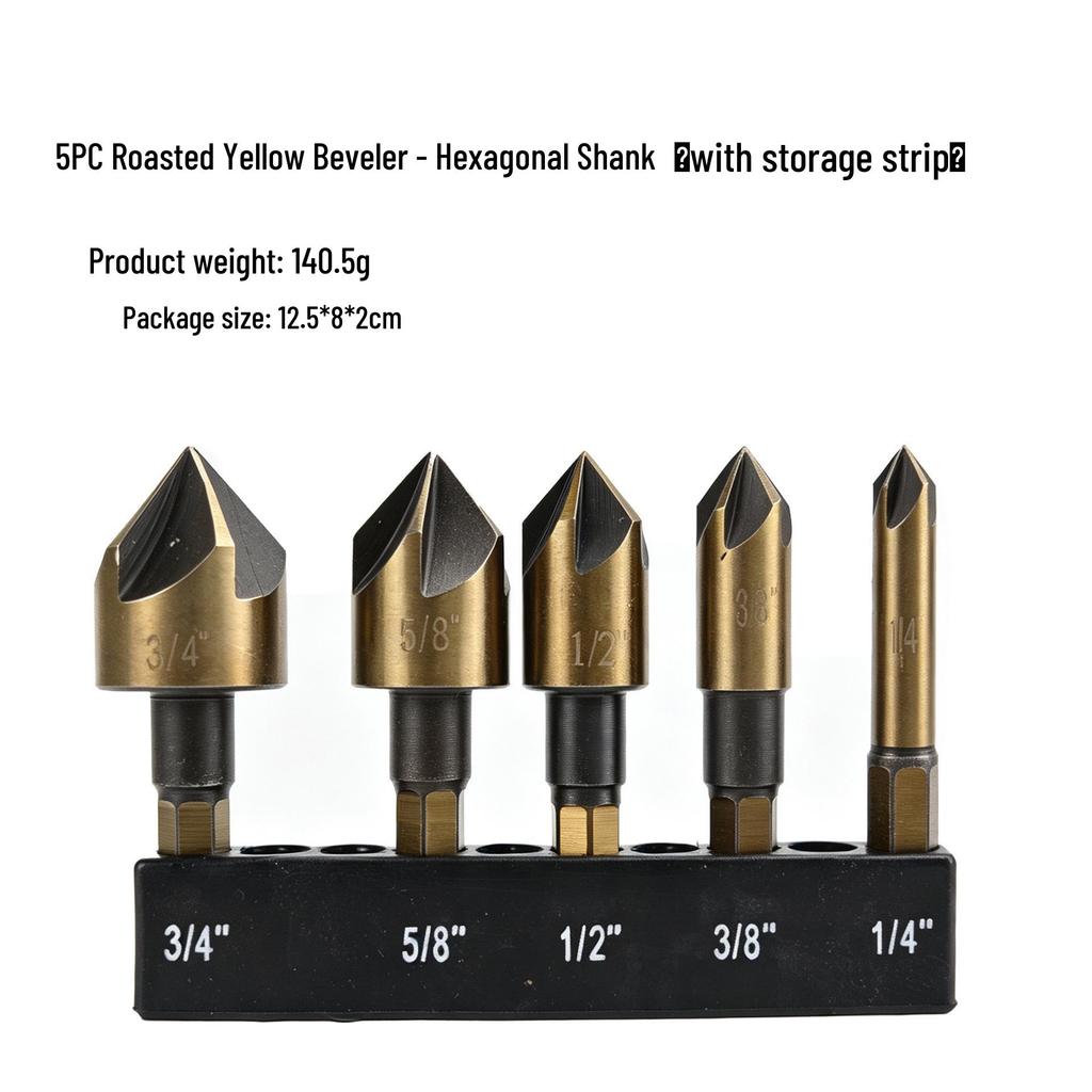 5-Piece Red Hex Shank 82° Five-Edge Chamfering and Countersink Drill Set