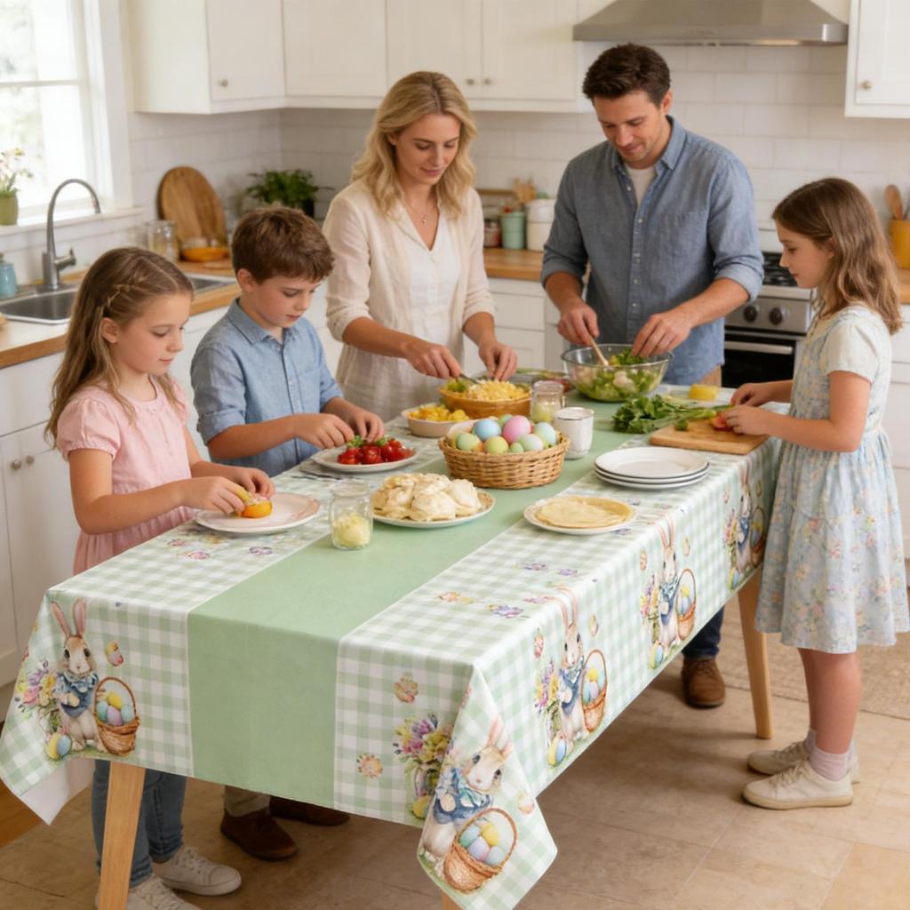 Tablecloths Easter Eggs Bunny Floral Tablecloth Party Table Decor Spring Colorful Flower Buffalo Plaid Dining Table Cloth