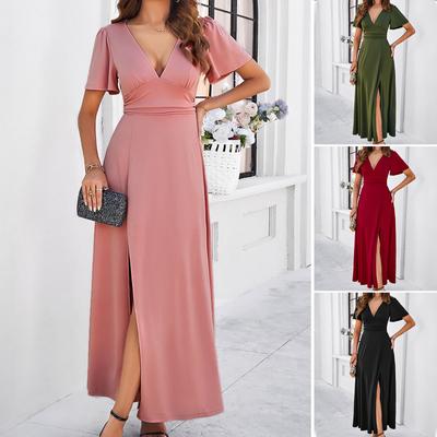 Ladies Summer Long Dress Women Casual Party Dresses Elegant Vintage Maxi Dress For Women Slim V-neck Dress