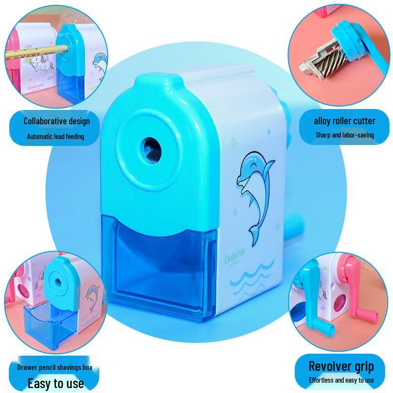 Portable Cartoon Hand-Crank Pencil Sharpener for Elementary Students - Single-Hole Stationery