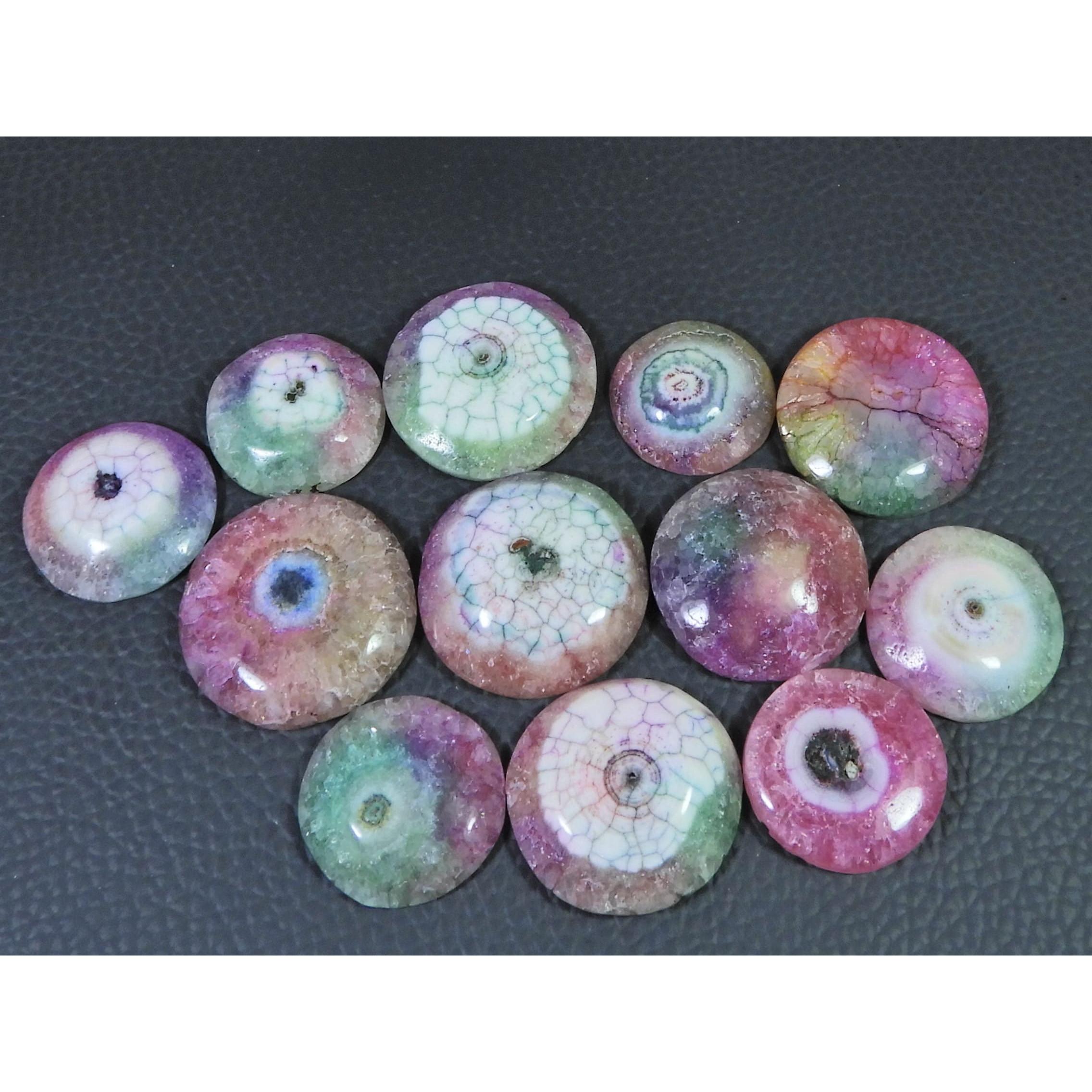 

272Cts.Color Enhanced Rainbow Solar Cab Agate Round Loose Gemstone 12Pcs Lot C-2152