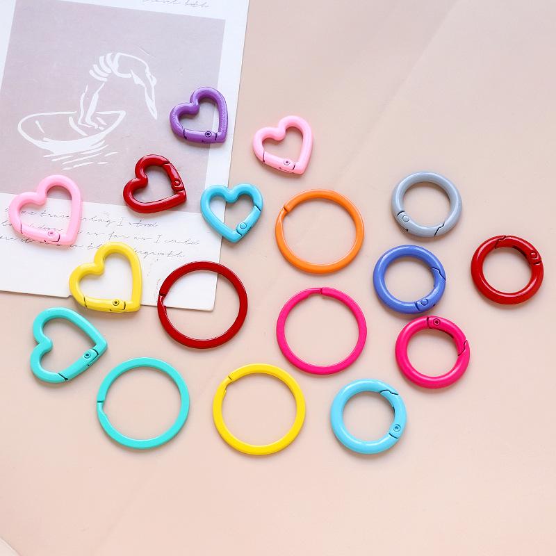 Macaron Color Heart Ring Keychain Clasp for DIY Jewelry, Bracelets, and Phone Chains