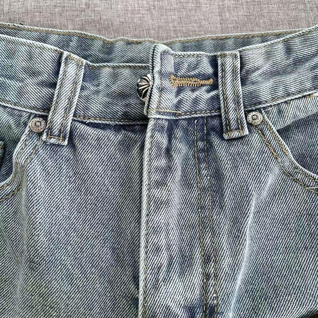 99150 CHROME HEARTS Pánské a dámské trendy džíny v americkém stylu s látkovými nášivkami, výšivkou, ležérní a módní high street kalhoty