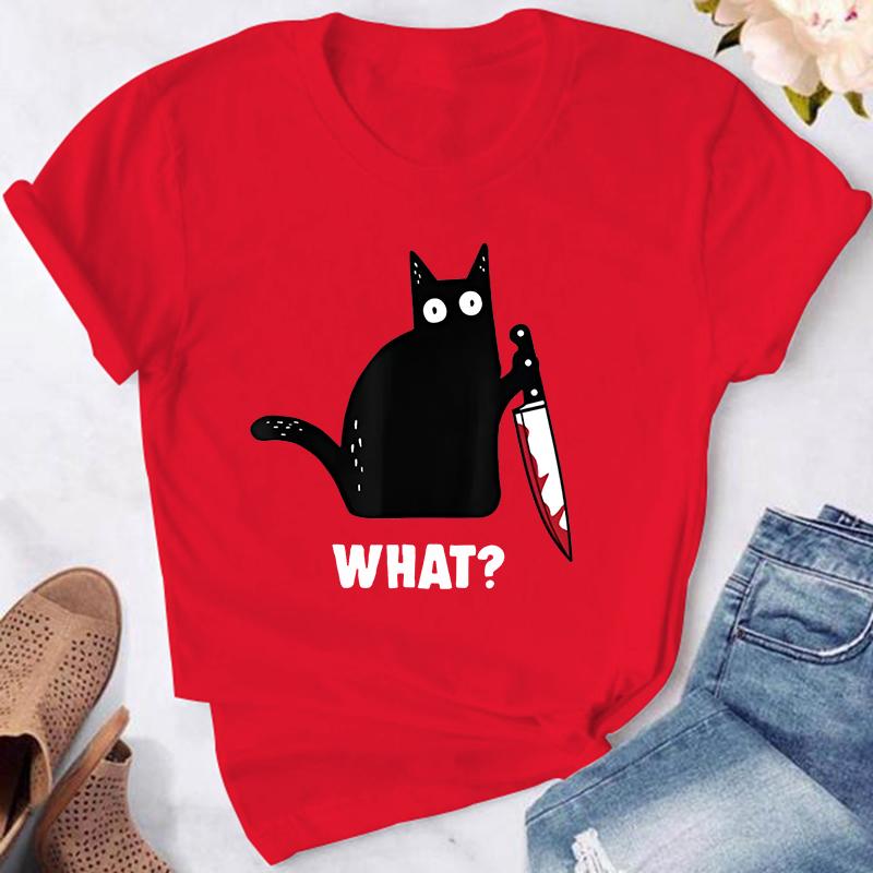 

Футболка Cat What Убийственный кот с ножом Забавная футболка унисекс Рубашка на Хэллоуин для мужчин и женщин S