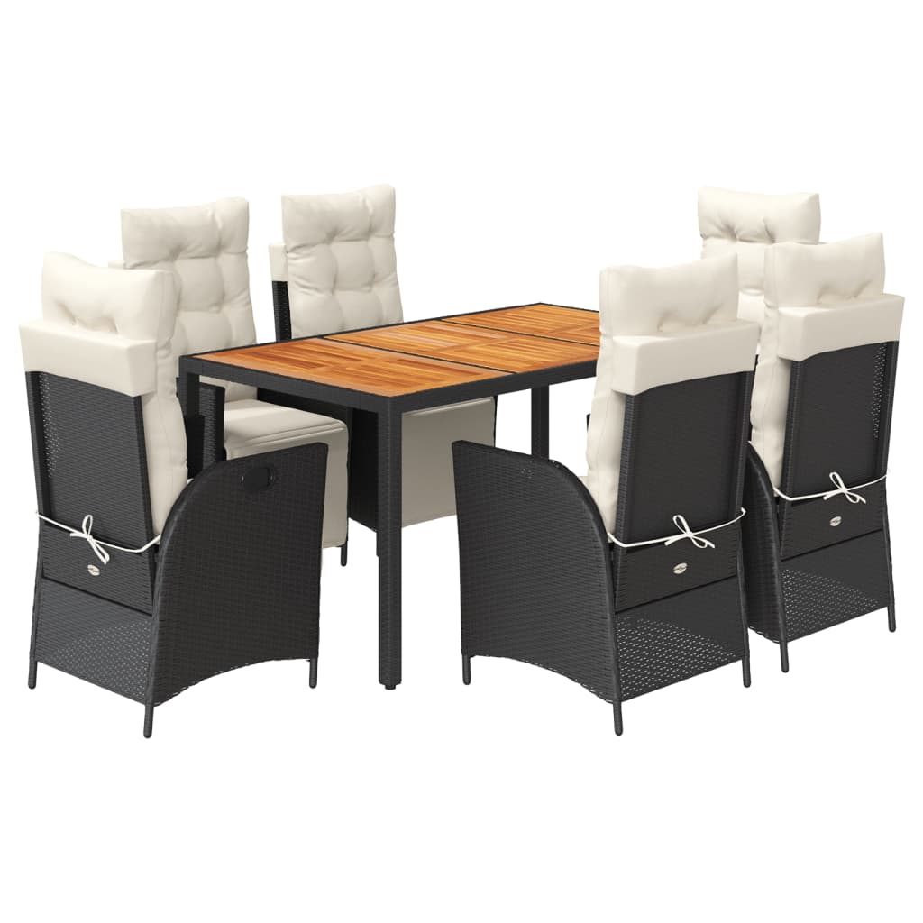 Vidaxl 7-Cz. Garden Furniture Set With Cushions, Black, Poly Rattan