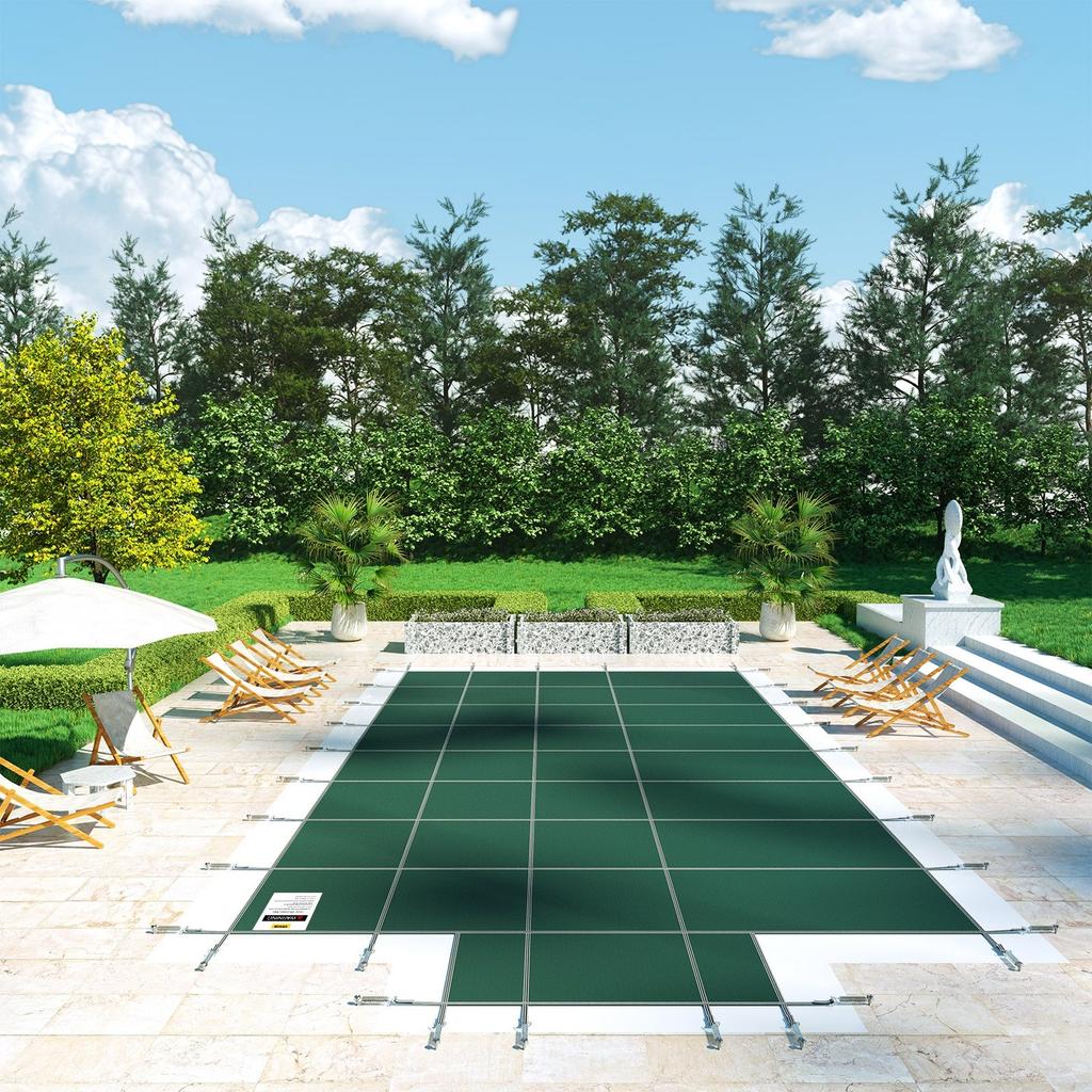 Pool Safety Cover Fits 18x36ft Rectangle Inground Pools, Safety Pool Cover with 4x10ft Center End Step, Mesh Solid Pool Cover with Drainage Holes for