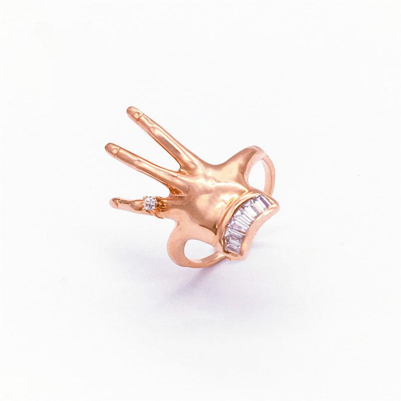 Russia 585 Purple Gold Plated Rose Gold European And American Trendy Finger Palm Diamond Ring Adjustable