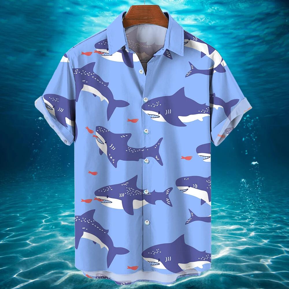 Men's Shirts For Men Funny Shark 3d Print Tops Casual Men's Clothing Summer Short Sleeved Tops Tee Loose Oversized Shirt
