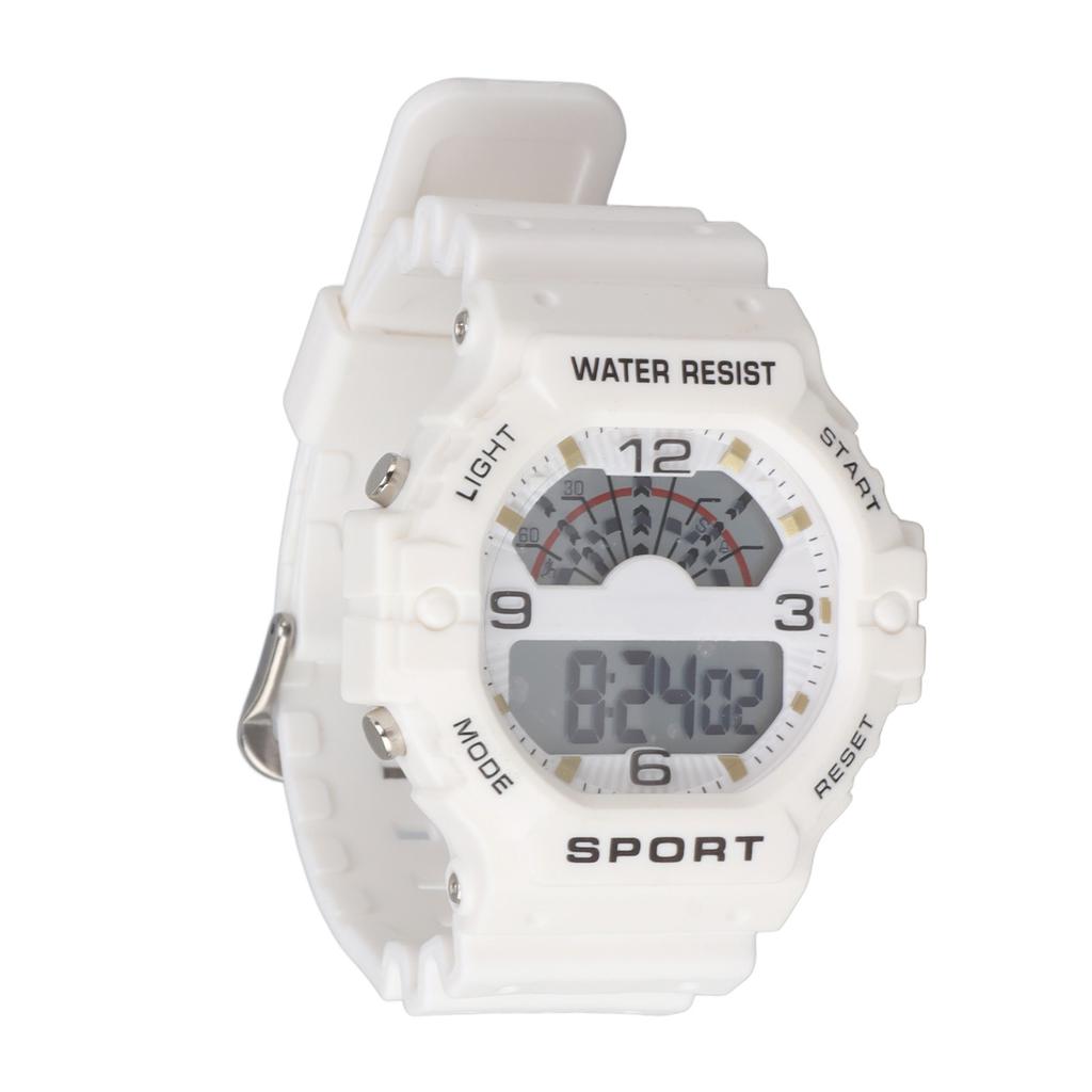 Sport Mens Digital Chronograph Strap Watch Classic Vintage Square Mens Digital Watch WR50M Waterproof White
